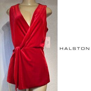 🎩🗝️ NWT $69 Red Women H Halston Surplice Twist Top Crimson S/P